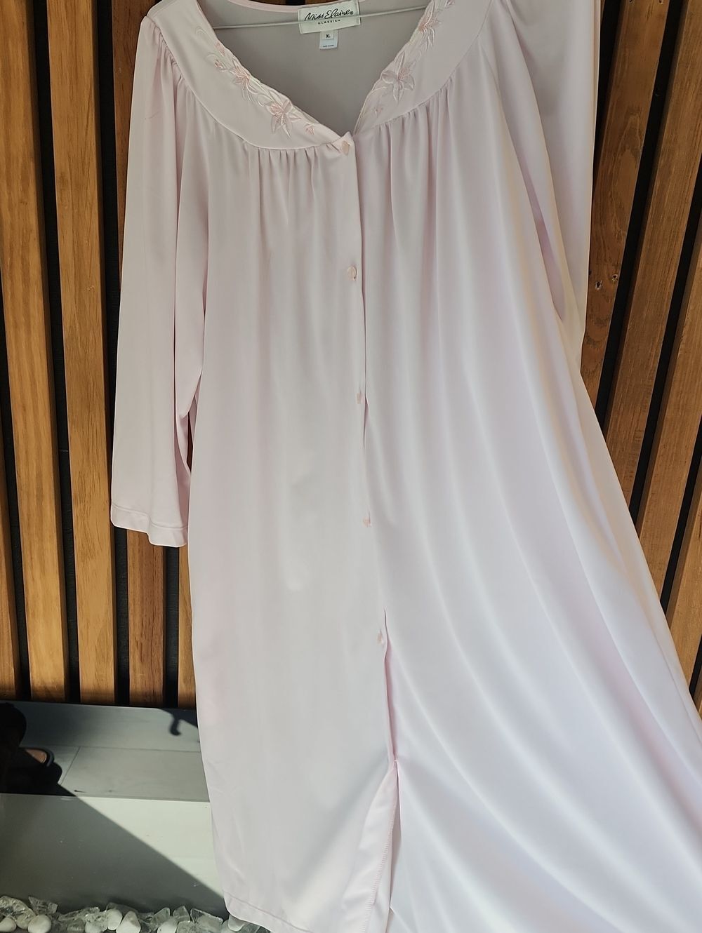 Vtg Blush Pink Miss Elaine Classics Nylon Robe/Nightgown Embroidered